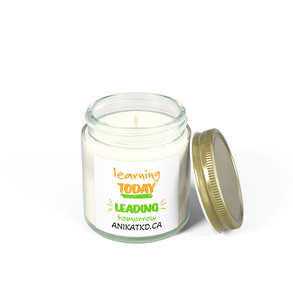 Miniature : Candle with 'learning TODAY LEADING tomorrow ANIKATKD.CA'