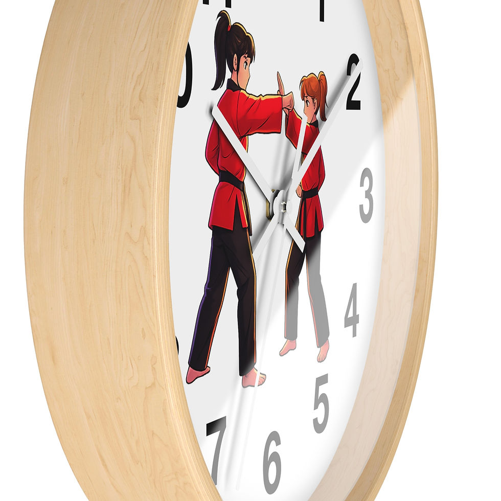 Miniature : Wall clock with two cartoon martial artists practicing