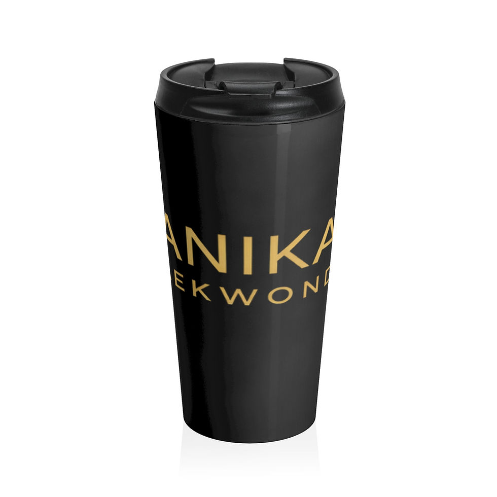 Miniature : Black travel mug with gold ANIKA TAEKWONDO script