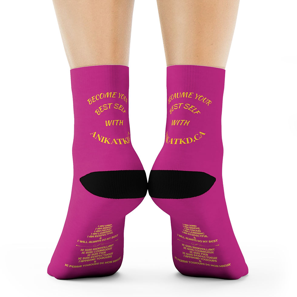 Miniature : Pink socks with 'ANIKA' and 'TAEKWONDO' text