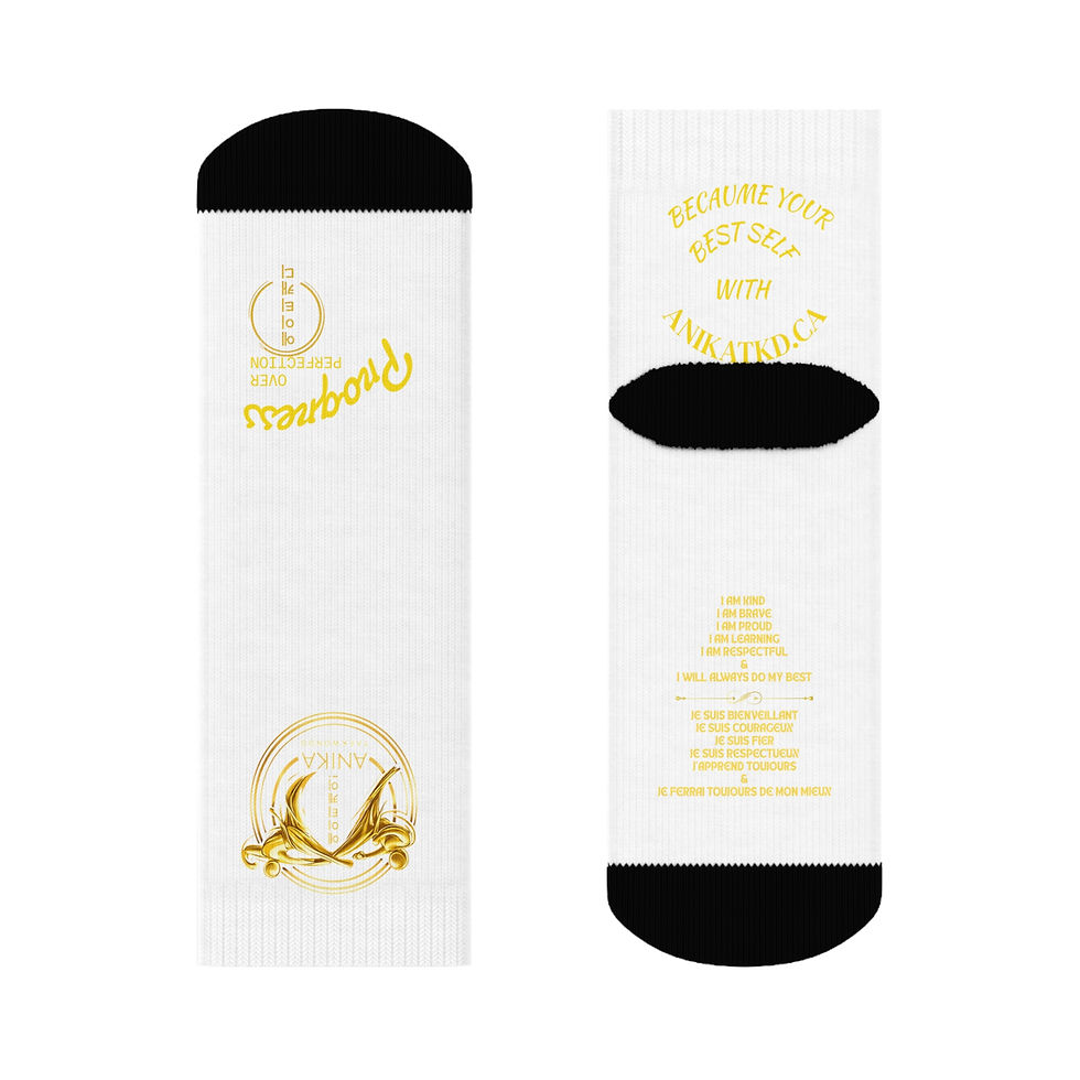 Thumbnail: White socks with gold Anika Taekwondo script and text