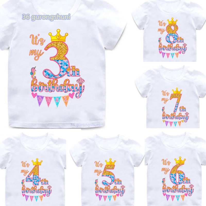 Miniature : White t-shirts with 'It's my Birthday!' and crown graphics for ages 3-8