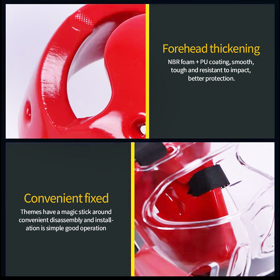 Miniature : Red protective headgear features: forehead thickening, convenient fixed