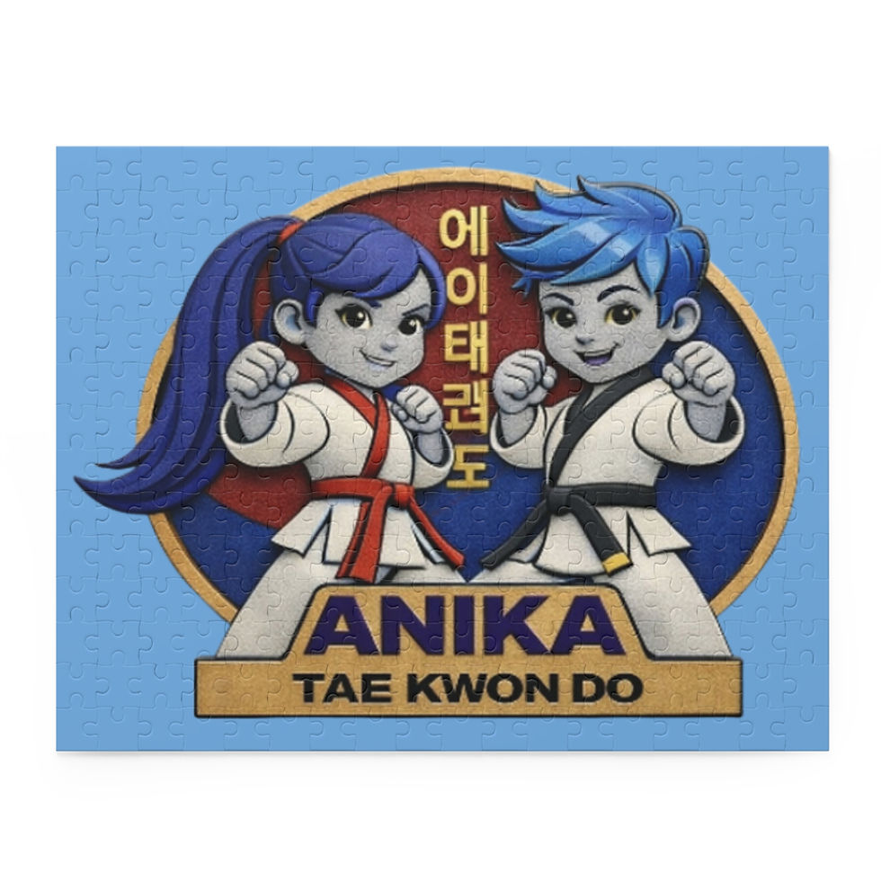 Thumbnail: Anika Tae Kwon Do logo: cartoon boy, girl in doboks, 'A Taekwondo' text.