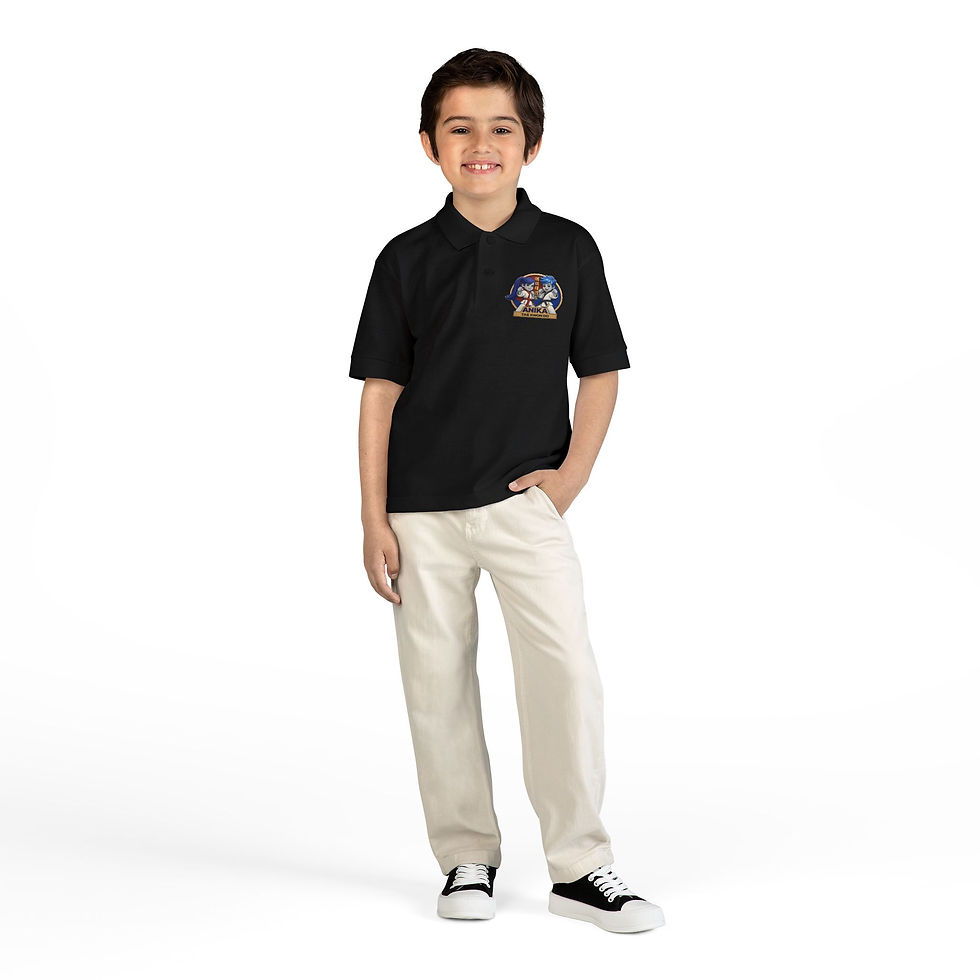 Miniature : Smiling boy in black polo shirt and khaki pants