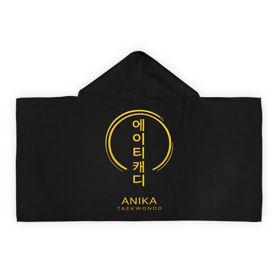 Black hooded poncho with Anika Taekwondo logo