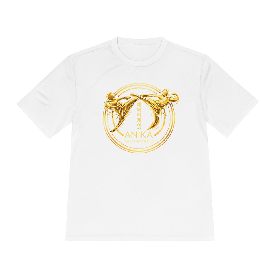 White Anika Taekwondo gold crest logo t-shirt