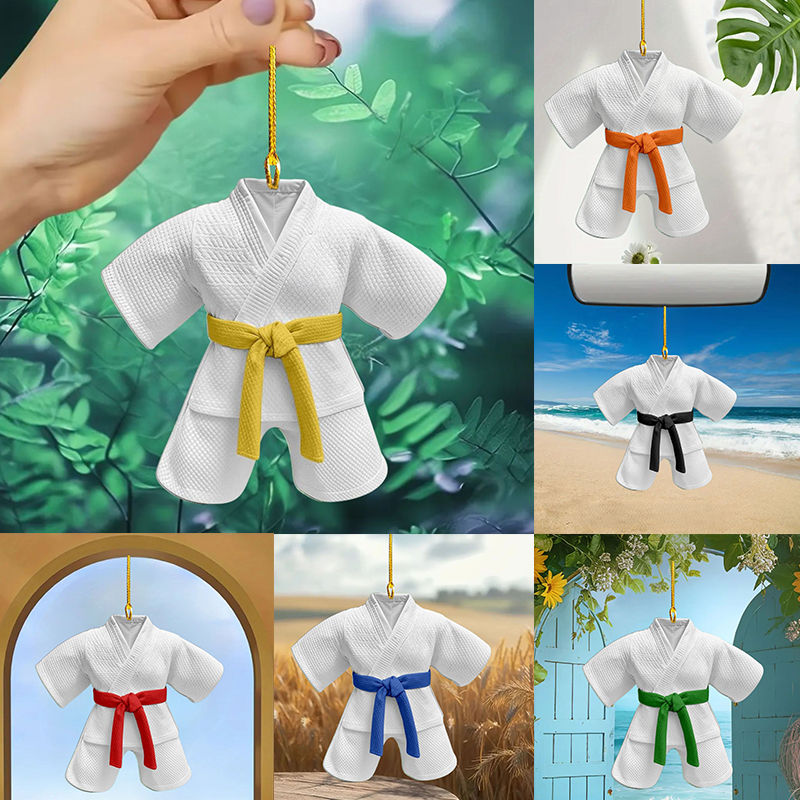 Miniature karate uniform ornaments with colored belts