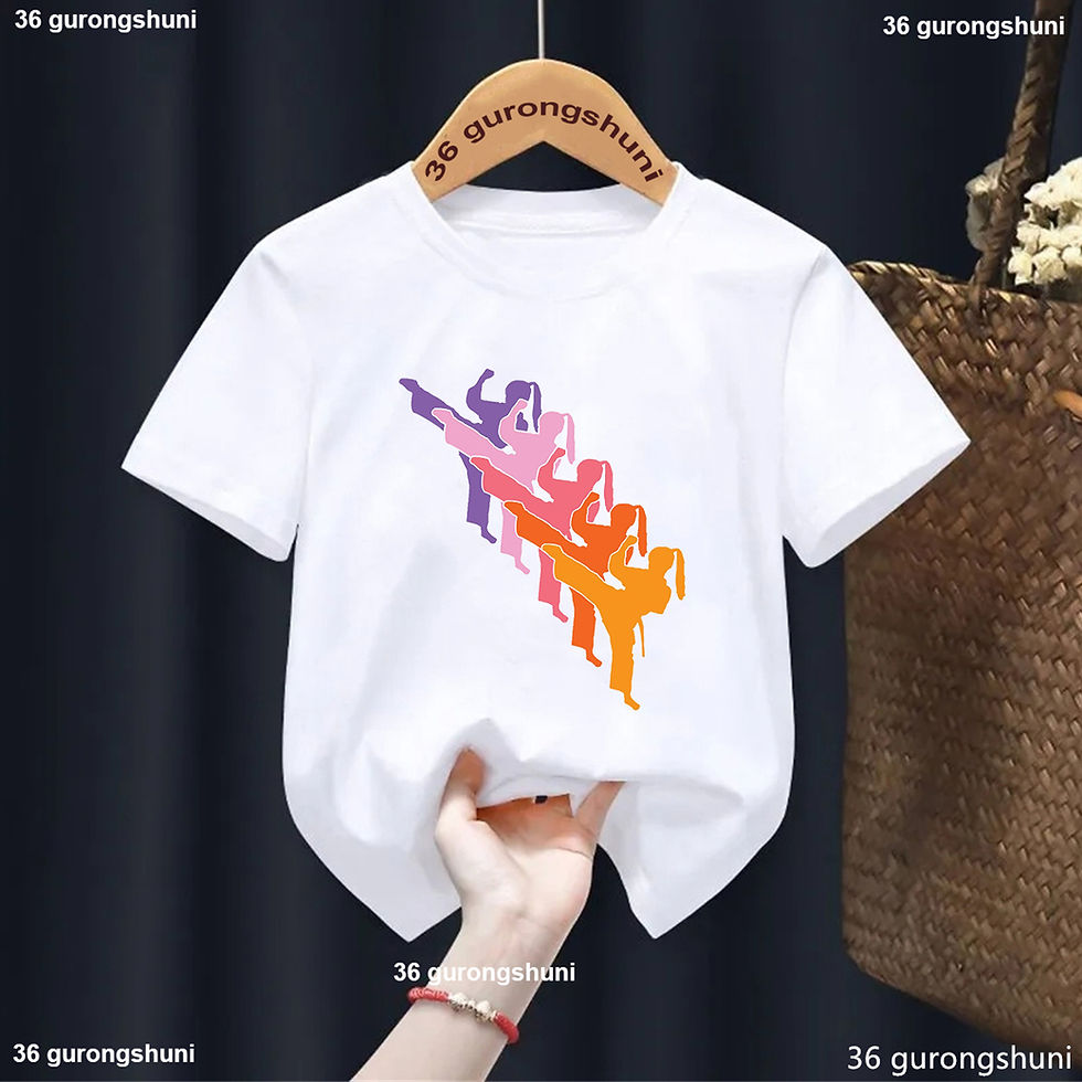 Miniature : White t-shirt with colorful taekwondo figures
