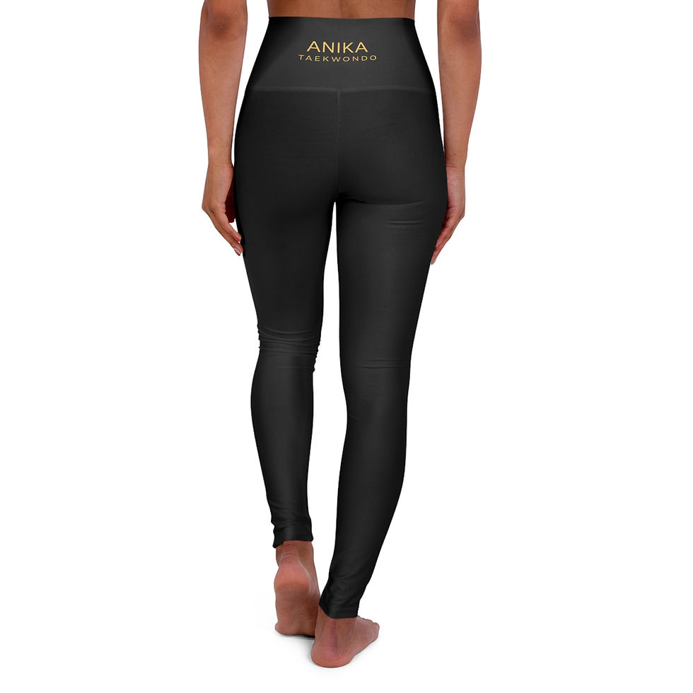 Miniature : Black high-waisted leggings, back view, 'ANIKA collection' on band