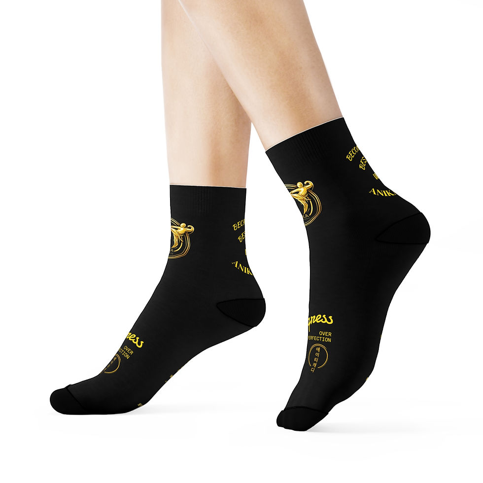 Miniature : Black ankle socks with gold martial arts graphic