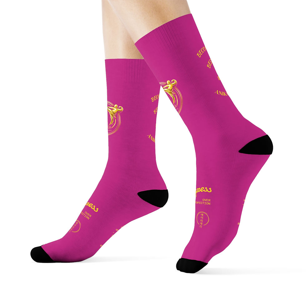 Miniature : Bright pink crew socks with yellow patterns