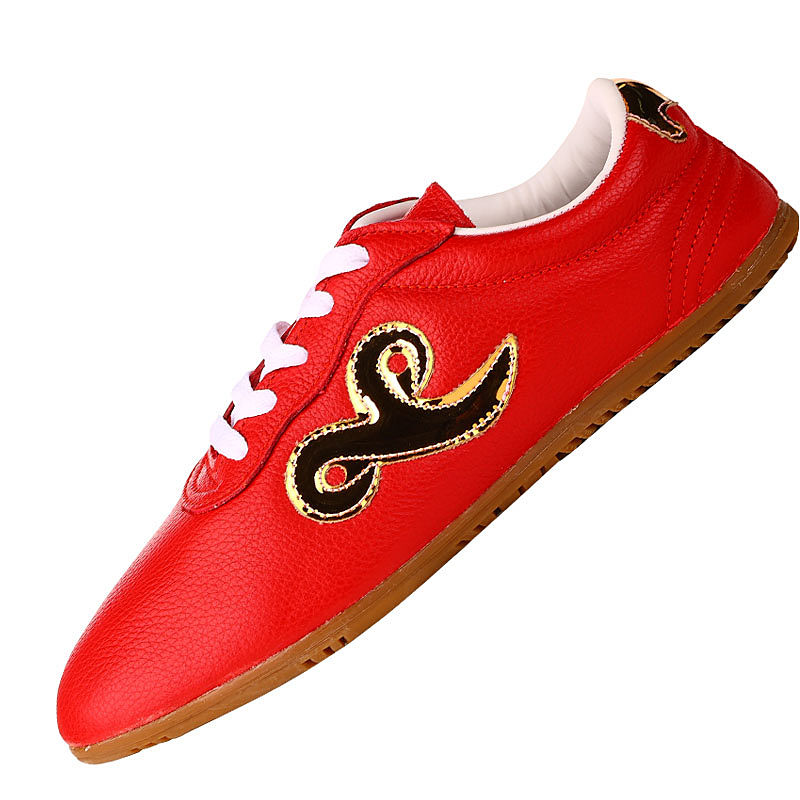 Miniature : Red martial arts shoe with white laces and black gold emblem