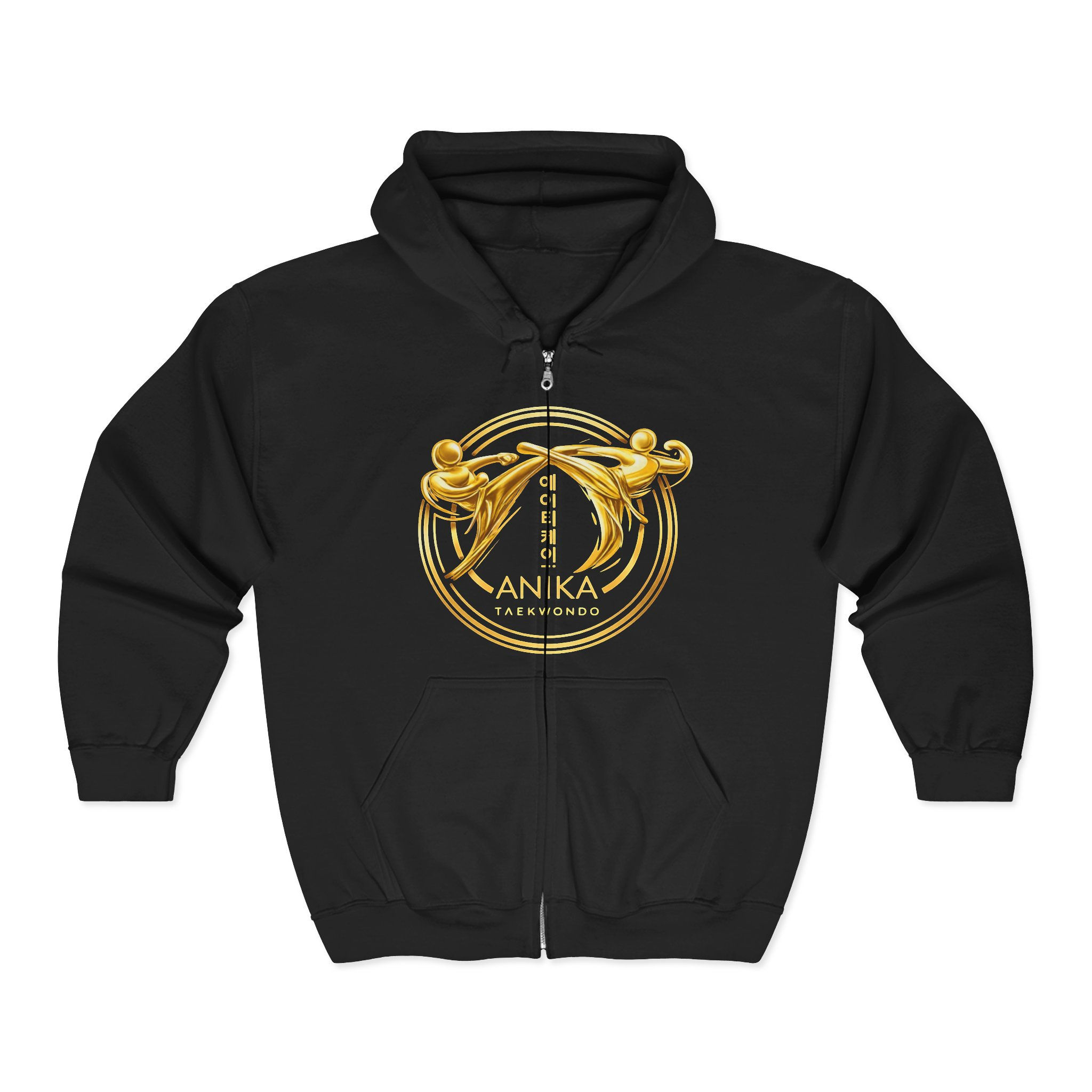 Black hoodie with gold Taekwondo emblem "ANIKA TAE KWON DO"