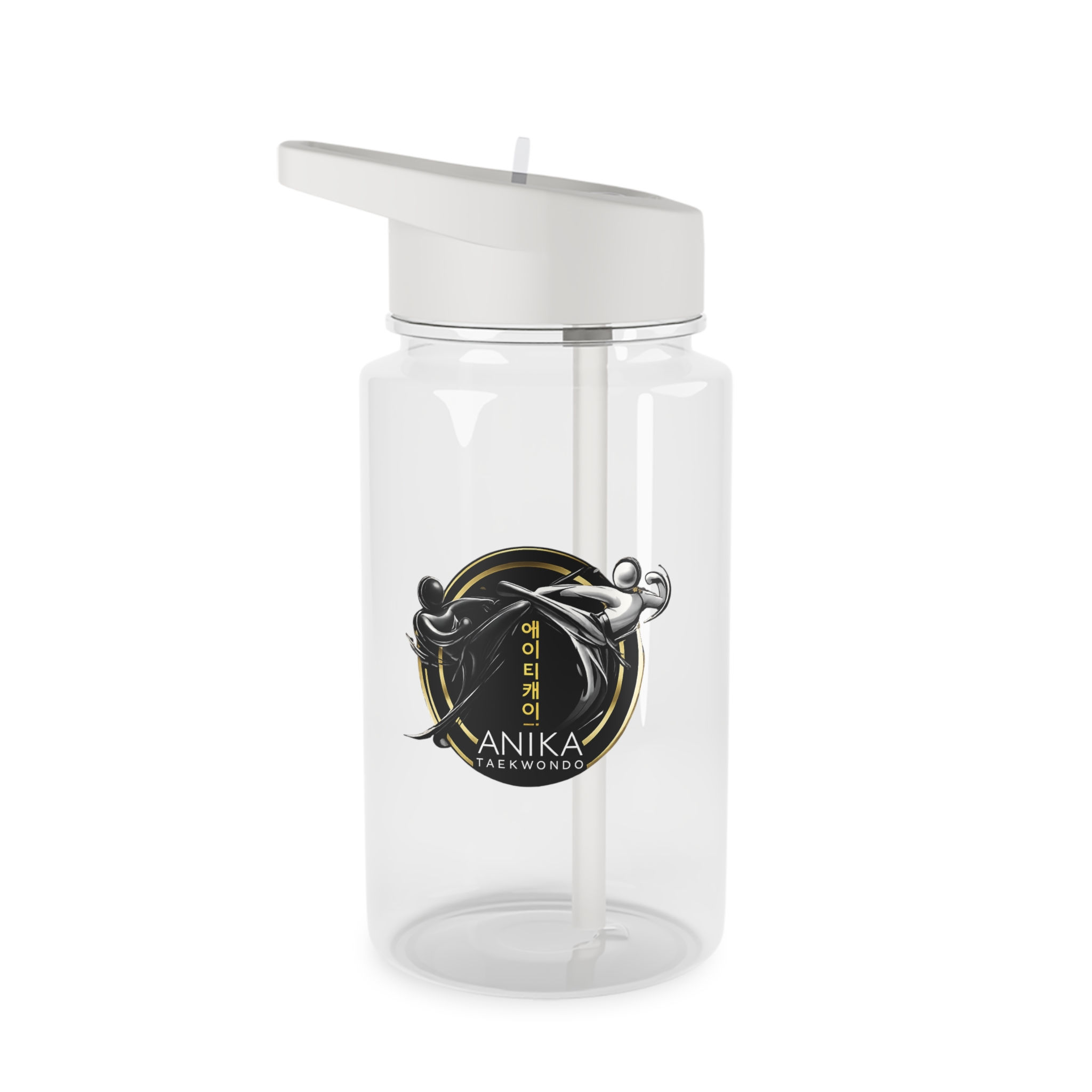 Anika Taekwondo Logo Tritan Water Bottle — Martial Arts Sports Bottle with Straw