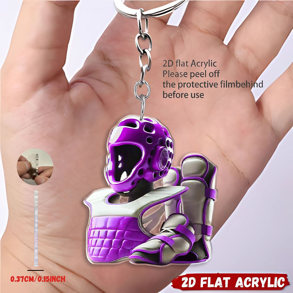 Miniature : Purple 2D flat acrylic Taekwondo sparring gear keychain