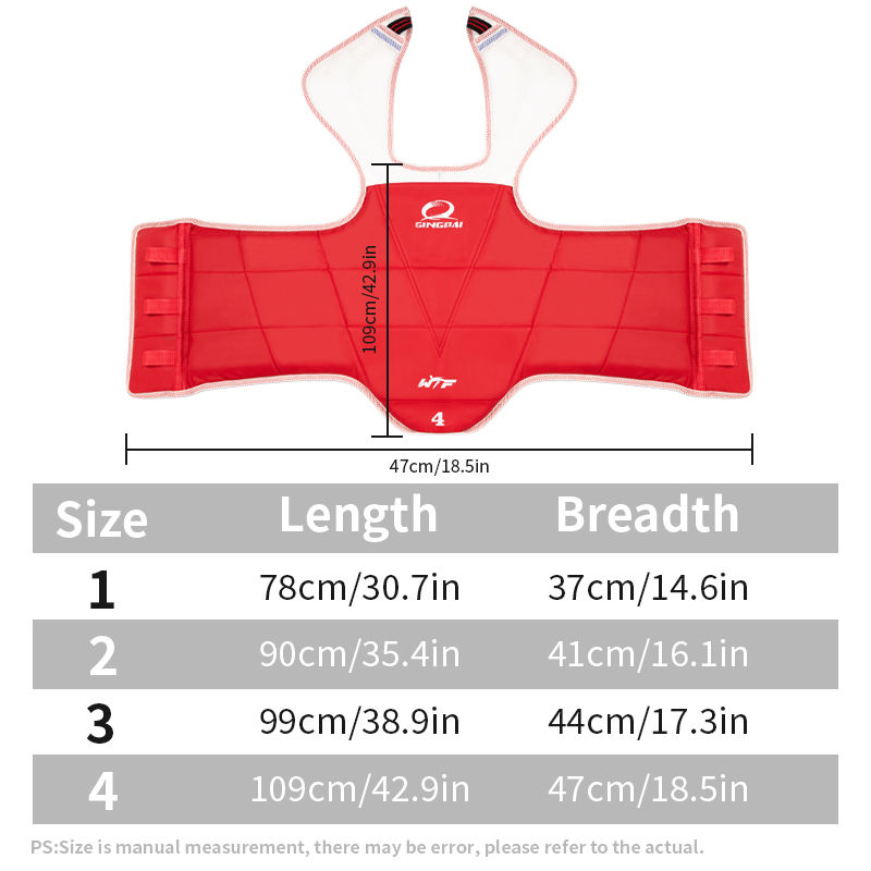 Miniature : Taekwondo chest protector size chart