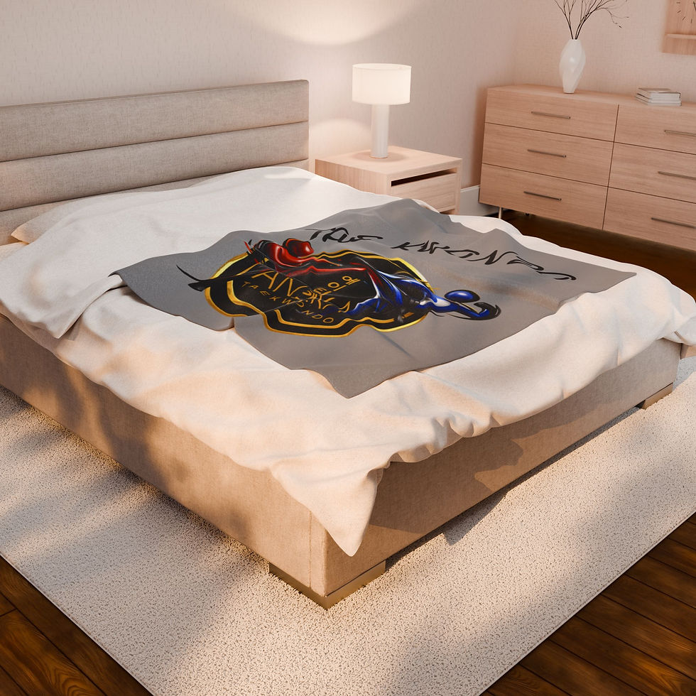 Thumbnail: Taekwondo gold emblem blanket on bed