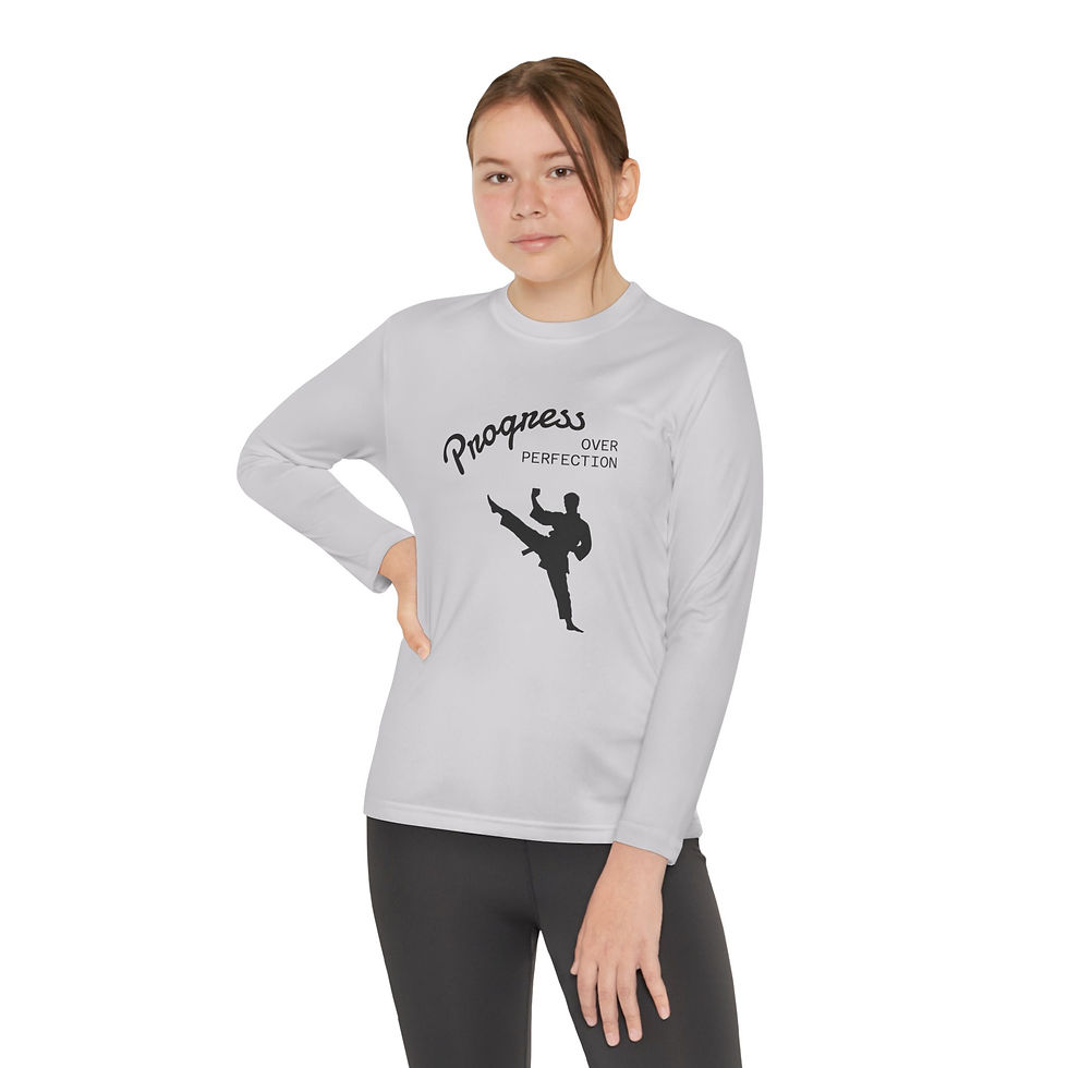 Miniature : Youth Long Sleeve Competitor Tee with 'Progress' martial arts design