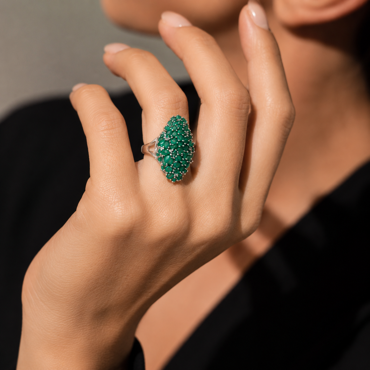 Luxury 925 Sterling Silver big ring  Natural green agate gemstones fine jewelry 