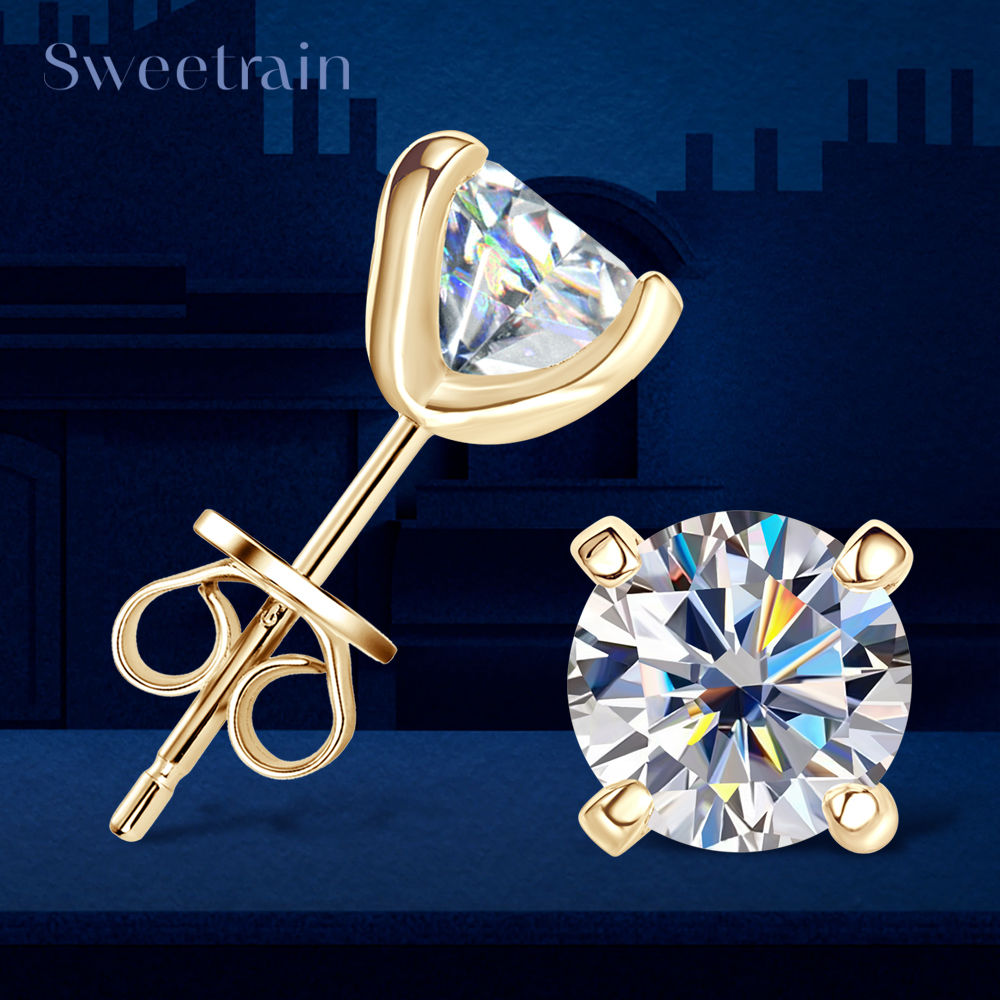 Sweetrain GRA Certified 0.2-2CT Real Moissanite Stud Earrings D Color VVS1 Lab D