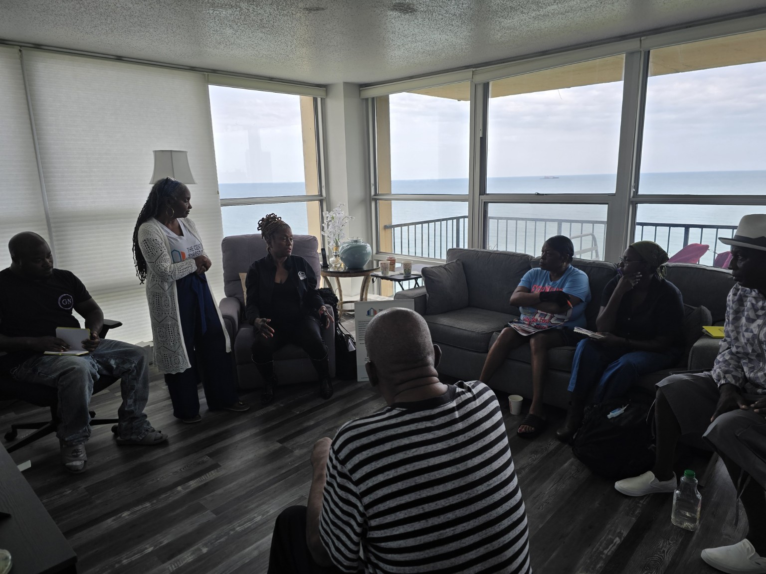 Condominium residents discussing solar energy