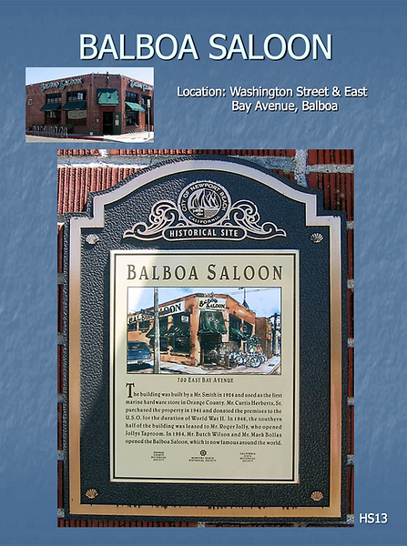 Newport Beach Historical Markers - Balboa Saloon located at Washington Street & East Bay Avenue, Balboa Peninsula