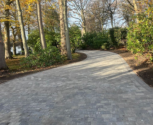 Long block paved driveway