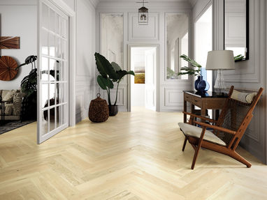 Parguet flooring in modern bedroom