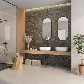 Green tiling with pattern effect.