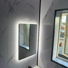 Bathroom mirror with lights behind it