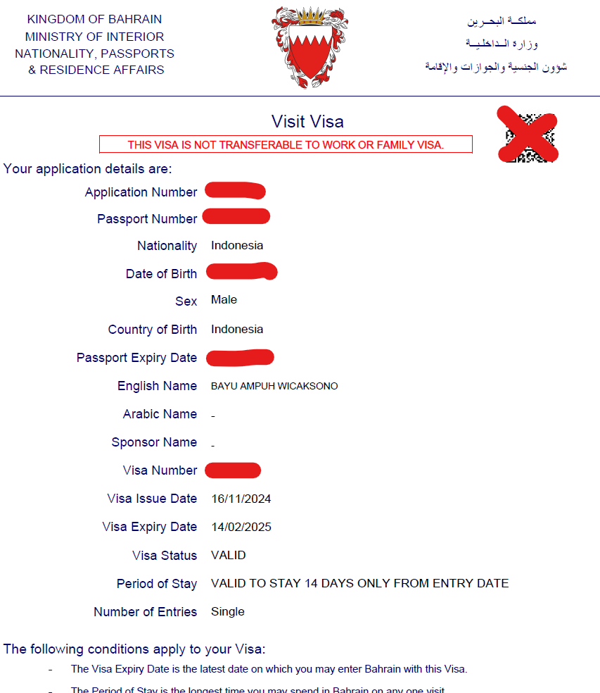 E-Visa Bahrain dengan Saldo Kurang dari USD 1000