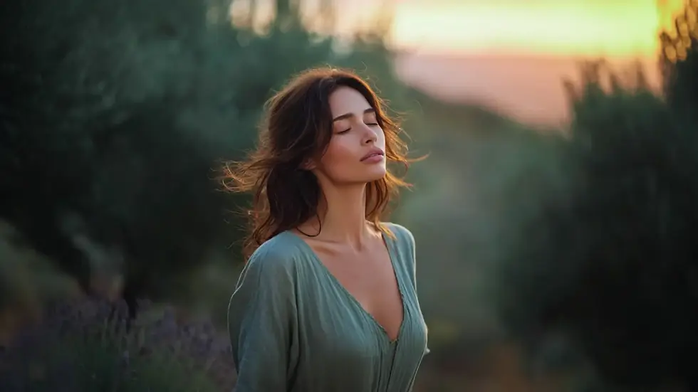 A woman breathing in the countryside
