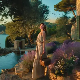 A woman in a Mediterranean garden