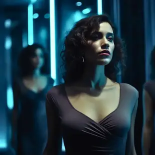 woman in mirror corridor