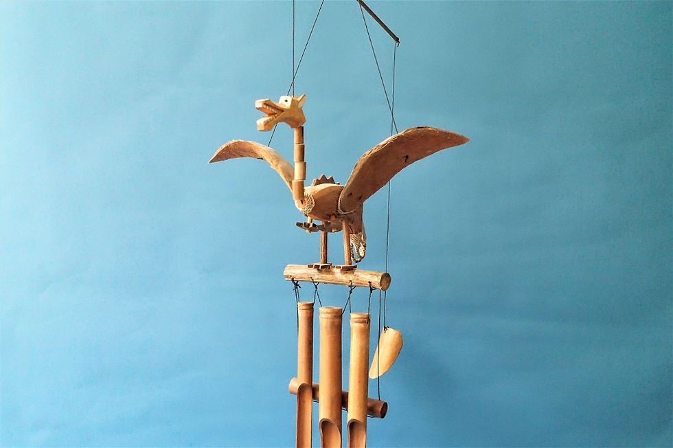 Miniaturbild: Handarbeit! Tolles Windspiel „Drache“ mit Bambusklangstäben