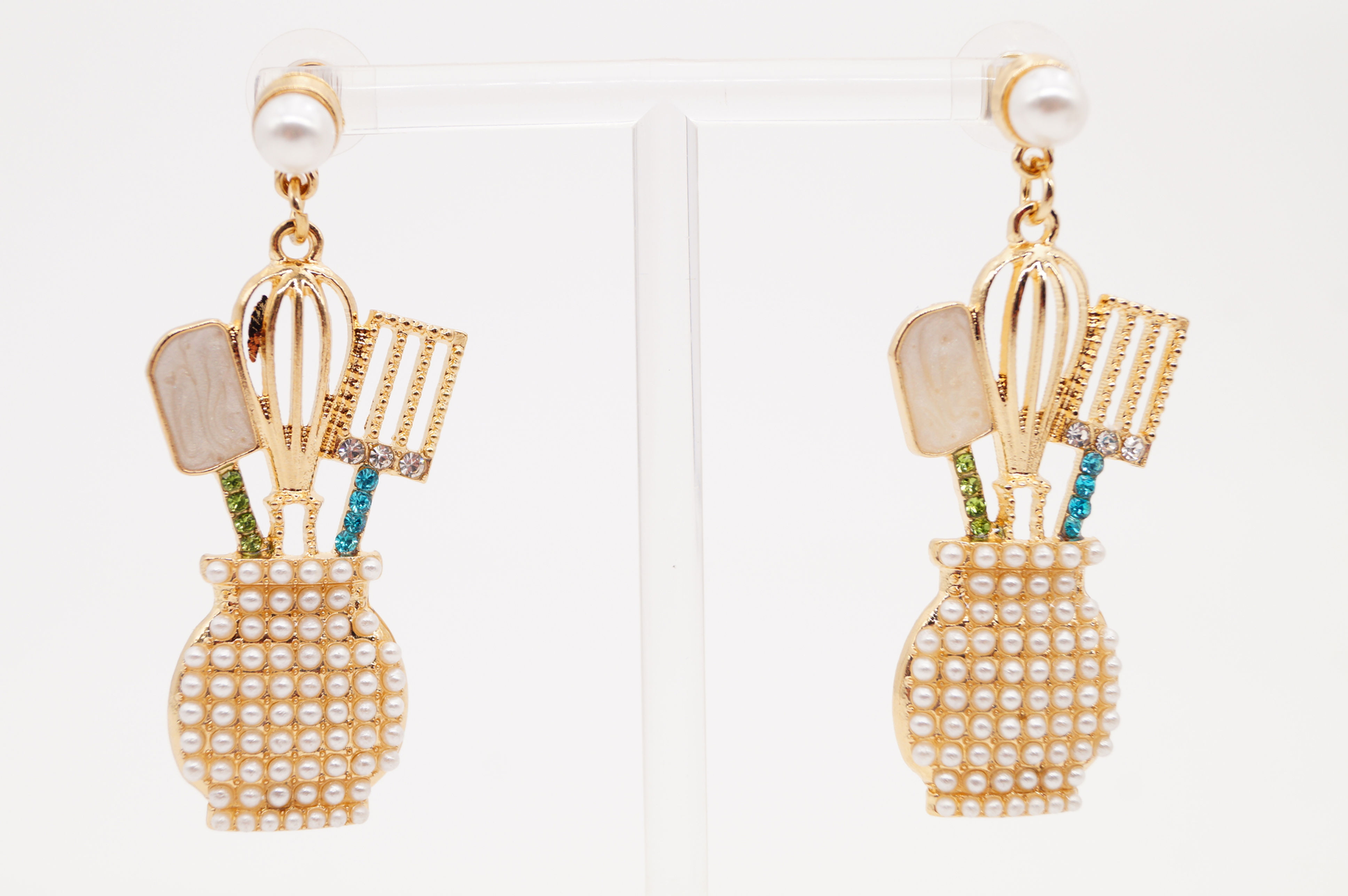 "Backstube" - Ohrringe mit geschliffenen Strass-Steinen – ca. 5,8 cm