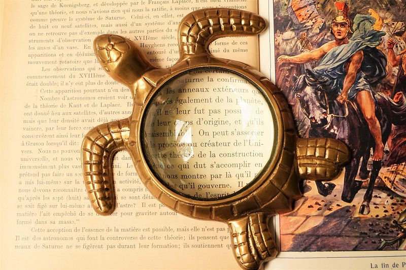 AUSSERGEWÖHNLICHE TISCH LUPE ! Geniale Schildkröte aus Messing – ca. 15 x 16 cm