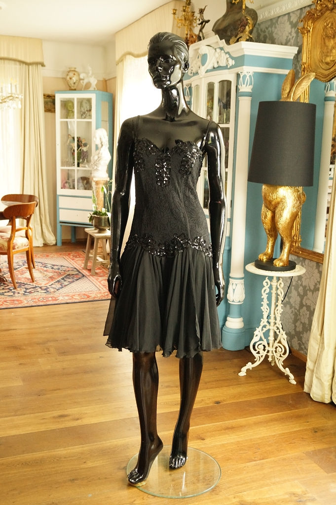 Miniaturbild: Cocktailkleid, original aus den 80ern „Georgede Paris“ - Spitze, Pailletten