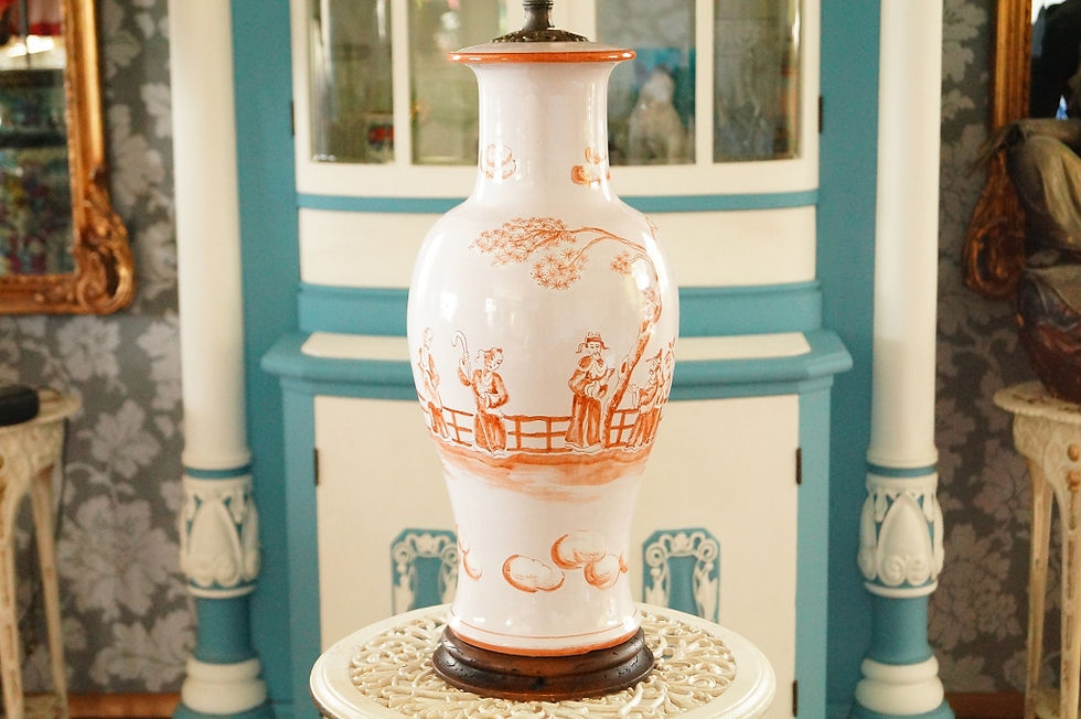 Miniaturbild: Alte, bemalte, asiatische Tischlampe aus Porzellan – Höhe ca.: 94 cm