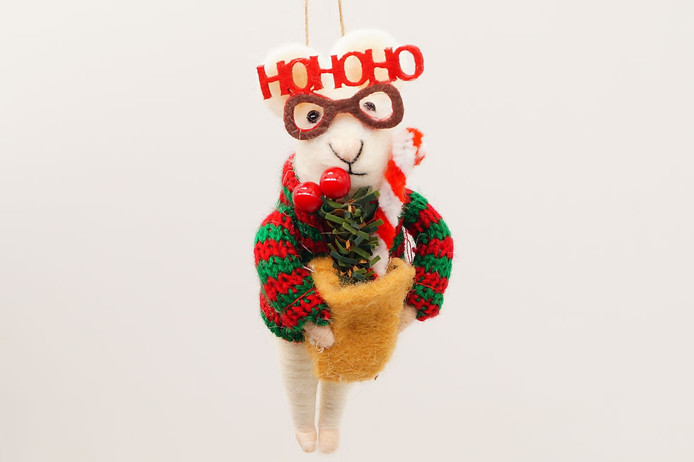 Weihnachtsmaus – gefilzter Christbaumschmuck – HoHoHo-Maus mit Brille