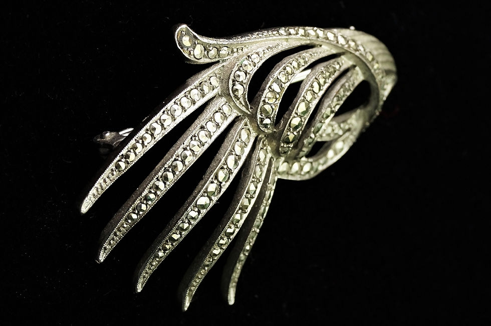 Miniaturbild: Extravagante Vintage Brosche mit Markasiten – ca. 5 x 3,5 cm