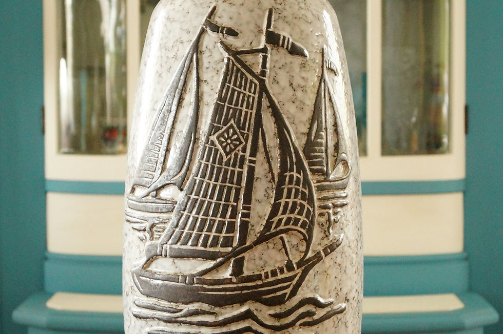 Miniaturbild: Original 50er/60er Jahre Bodenvase mit Segelschiff