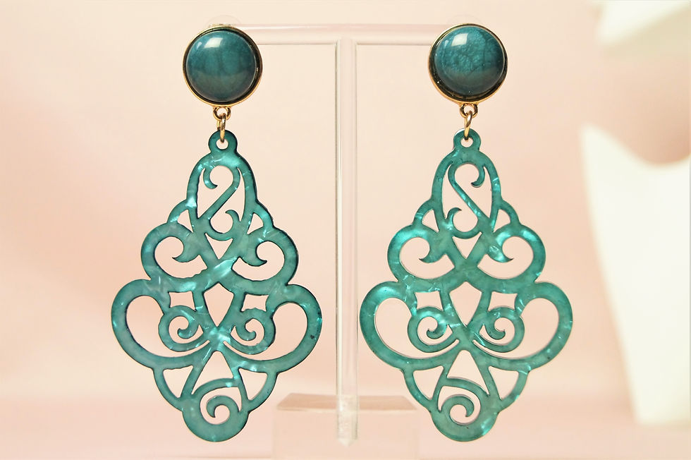 Geschmackvoller Ornament-Ohrring aus leichtem Acryl türkis petrol