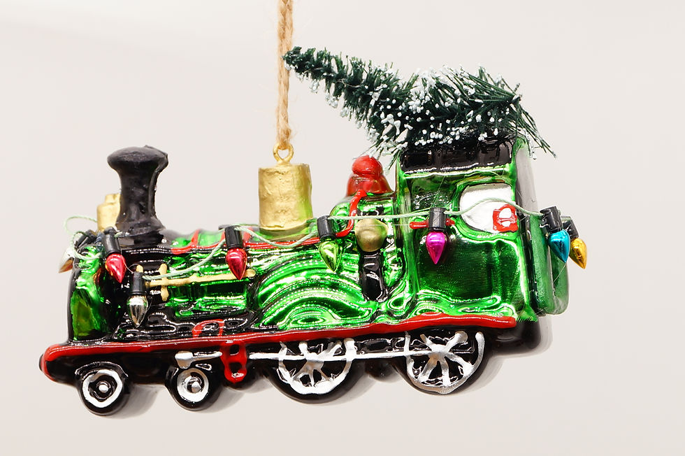 Weihnachtslokomotive – handbemalter Christbaumschmuck aus Glas