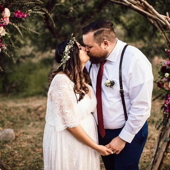 Thumbnail: Curve & Plus Size Ivory Bat Sleeves Wedding Dress #1044