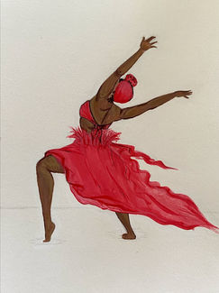 Painted version of sketch of Bahamian woman dancing