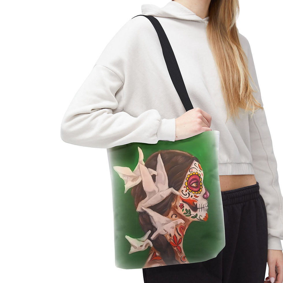Thumbnail: Sugar Skull Profile Tote | Day of the Dead Skull Art Tote
