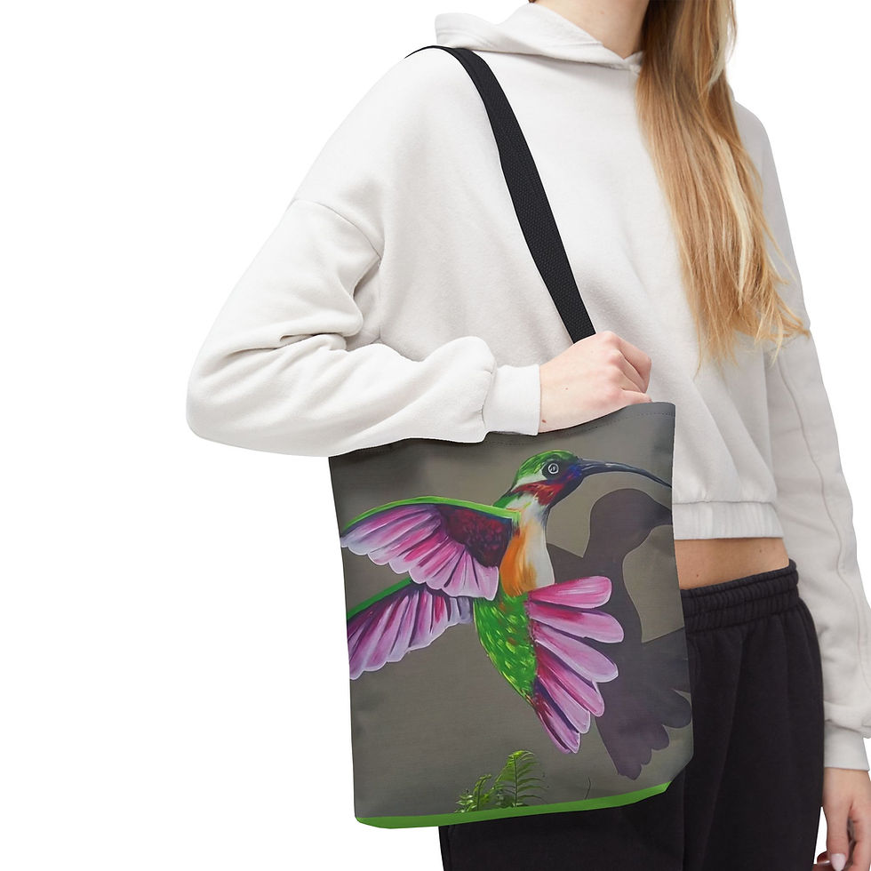 Thumbnail: Colorful Hummingbird Illustration Tote Bag | All-Over Print