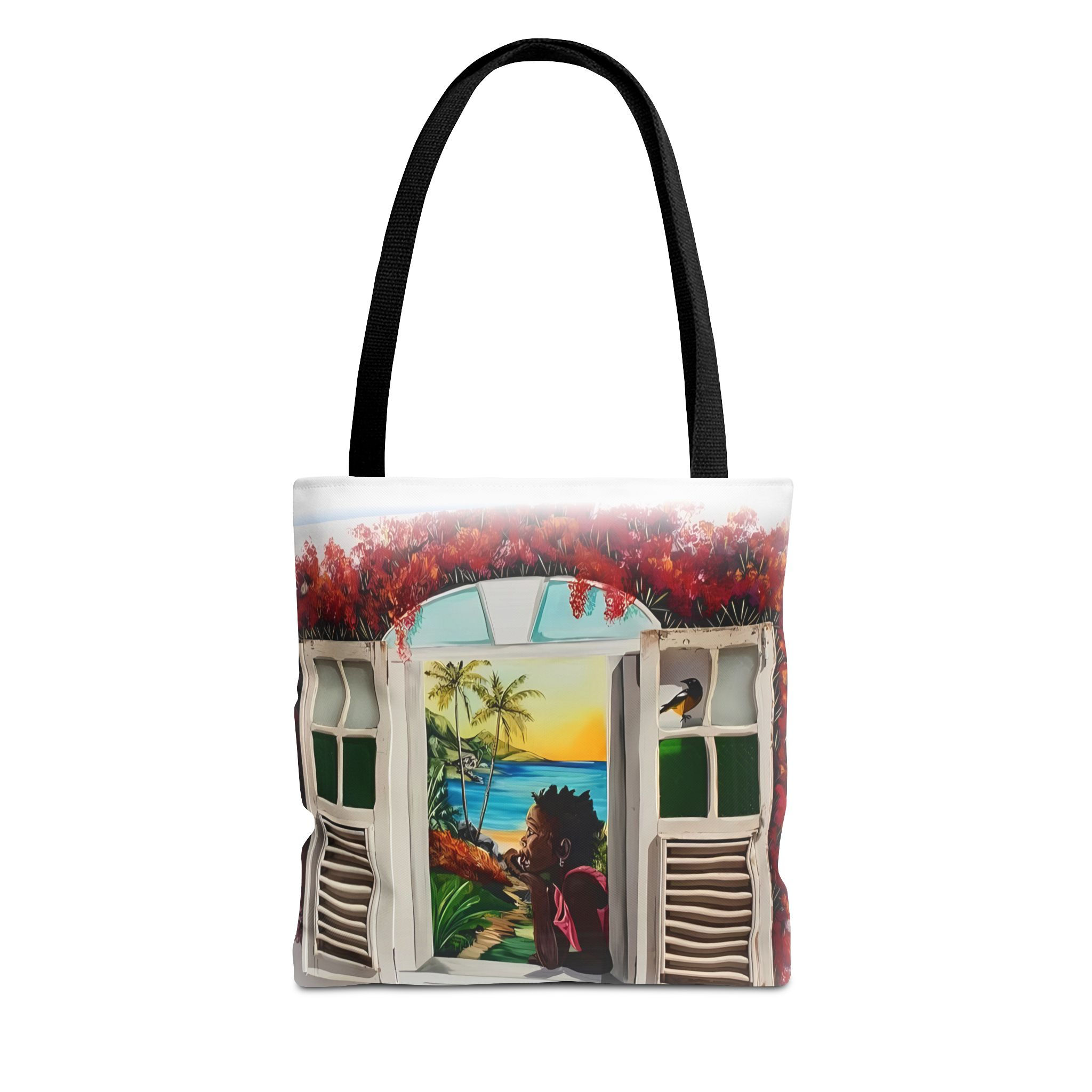 Tropical Window View tote bag | AOP, beach sunset silhouette